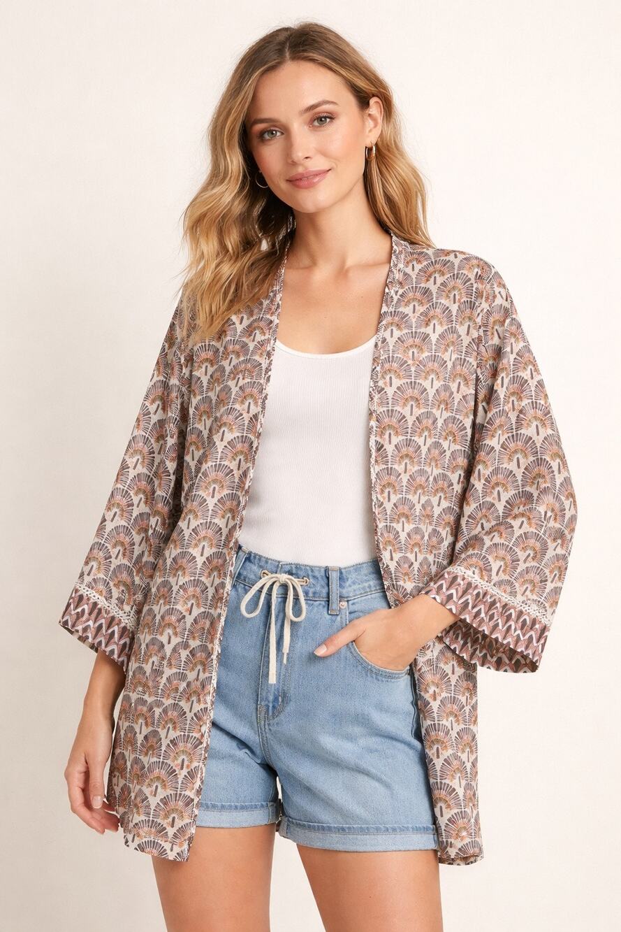 World Market Open Front Kimono‎ OS Swim Coverup Boho Lightweight